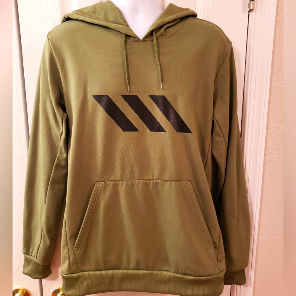 ADIDAS OLIVE GREEN HOODIE WITH BOLD BLACK STRIPES